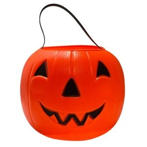 Vintage 1980 Pumpkin Candy Bucket Halloween Carolina Enterprises Blow Mold Trick